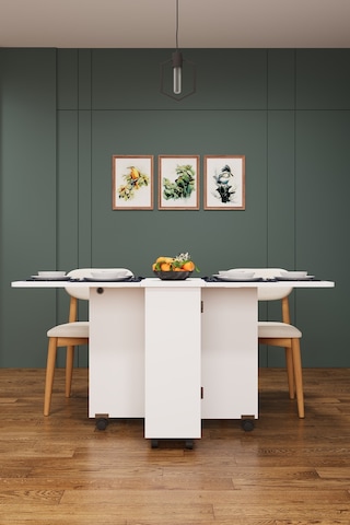 Asra Trend KM-12 %100 MDF 155x70 cm Katlanır Akıllı Mutfak Masası Tekerlekli Servis Masası Beyaz
