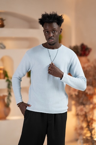 Regular Fit Likralı Kendinden Çizgili Mevsimlik Spor Kazak Mavi