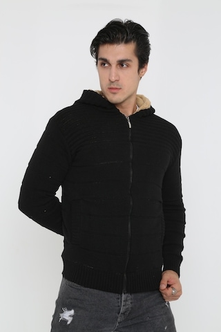 Erkek Fermuarlı Içi Kürklü Siyah Hırka Mont-Siyah