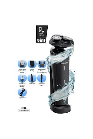 Goldmaster Zero GM8141 Şarj Standlı Oynar Başlıklı Islak Kuru 5 in 1 Erkek Bakım Seti