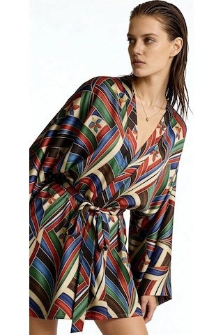 Fumee Avelian Kısa Saten Sabahlık / Kimono Çok Renkli