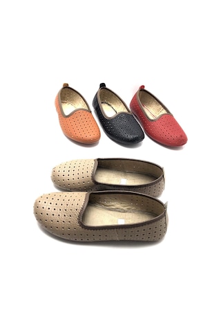 Hakiki Deri Hava Alabilir Delikli Bej Renk Hac Umre Tavaf Patiği Ve Ev Ayakkabısı Bej