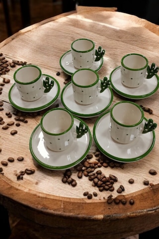 Cactus 6 Kişilik El Yapımı 90 Ml Türk Kahvesi, Espresso Fincanı Y