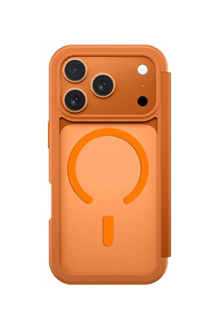 Apple Uyumlu iPhone 17 Pro Max Pu Kartlıklı Kapaklı Amazingthing Glamour Foilo Serisi Kılıf Turuncu Turuncu