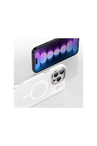 Apple Uyumlu iPhone 15 Plus Kılıf Recci Magnetic Glass Serisi Standlı Magsafe Şarj Özellik Kapak Beyaz