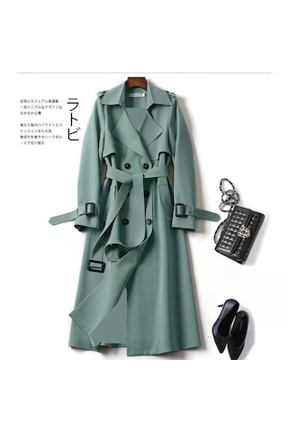 Uzun Moda İngiliz Tarzı Şık Tesettüre Uygun Dış Giyim Kadın Ceket Yeşil