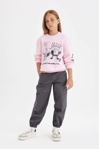 DeFacto Kız Çocuk Kargo Cepli Beli ve Paçası Lastikli Pamuklu Antrasit Paraşüt Pantolon C8843A824AUAR148 Antrasit