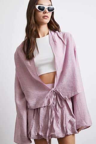 Geniş Kol Önden Bağlamalı Bluz Lila LILA