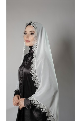 Hürrem Bone Krem Namaz Başörtüsü Şal Şifon Kumaş Güpürlü 202106 40
