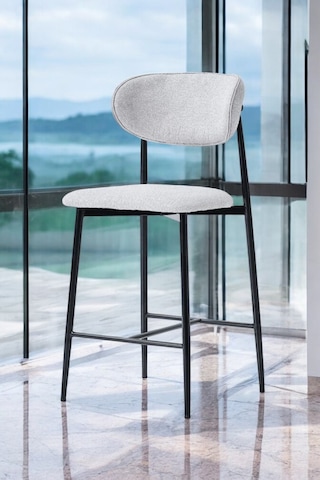 Hanev Serisi 1 Adet 75 Cm Krem Ada Mutfak Bar Sandalyesi Gold Kaplama Metal Ayak Gri Sandalye - Siyah Ayak Gri