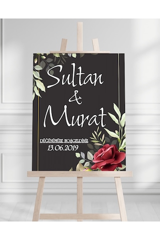 Söz Nişan Düğün İçin 50x70 Karşılama Panosu - Soft Çiçek Temalı Beyaz