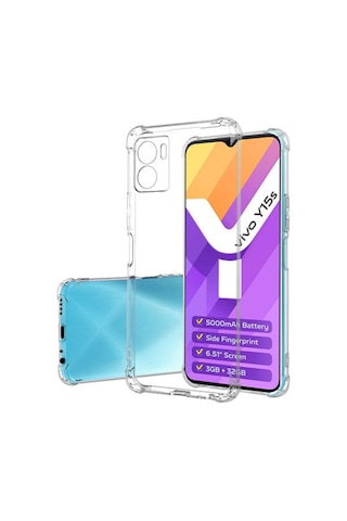 Vivo Y15s Kapak Kamera Korumalı Antişok Airbag Köşe Korumalı Silikon Şeffaf Kılıf
