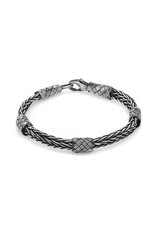 El İşçiliği Çift Sıra Foxtail Tasarım 1000 Ayar Gümüş Kazaz Erkek