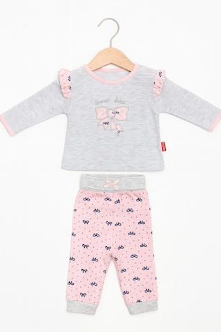 Cocopoco Fiyonk Detaylı Kız Bebek 2'li Takım Gri-pembe