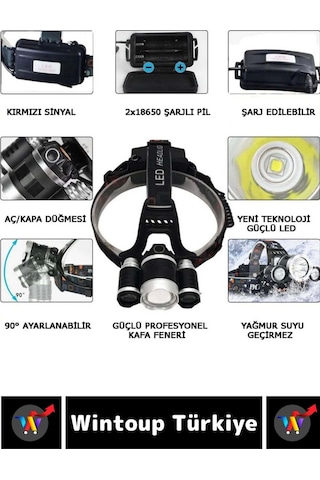 Profesyonel Kamp Avcı Balıkçı Deprem Güçlü Işık 3 Modlu Şarjlı 3 Başlıklı Kafa Lambası Çok Renkli