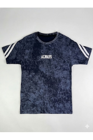 Erkek Çocuk Vintage Görünümlü Lacivert T-shirt - Retro Şerit Detaylı Grafik Baskılı Üst Lacivert