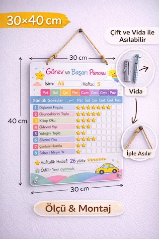 Kişiye Özel Montessori Görev Ve Başarı Panosu - Yaz-sil Hediyeli 30x40 Cm Kalem + Sticker04 Kişiye Özel Montessori Görev Ve Başarı Panosu - Yaz-sil Hediyeli 30x40 Cm Kalem + Sticker04