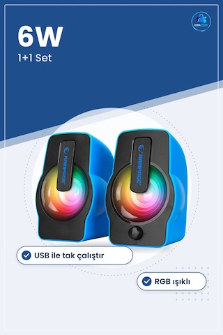 Kablolu Hoparlör Seti 1+1 6w Usb Rgb Işıklı Multimedya Bilgisayar