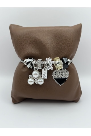 Arnes Jewelry Çelik Zirkon Taşlı Kalpli Incili Bileklik Ar150nes Gold