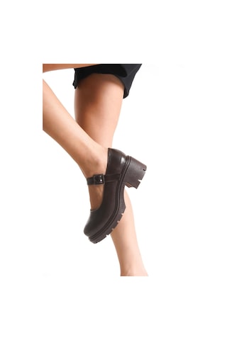 Aymood K-708 Kahve Kırışık Rugan Tokalı Yüksek Tabanlı Loafer Ayakkabı Kahverengi