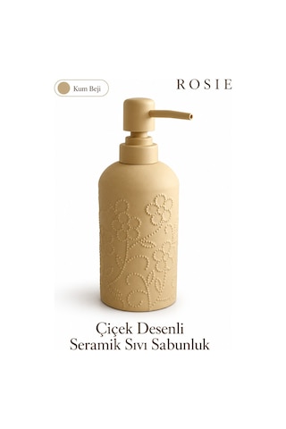 Rosıe Kum Beji Çiçek Dokulu Yuvarlak Seramik Sıvı Sabunluk 350 Ml Karışık