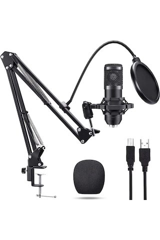 Profesyonel Kondansatör Mikrofon Seti Ayarlanabilir Stand Usb Pc Bağlantılı Youtube Karaoke Podcast