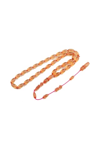 Burhan Sağlam Şeffaf Beyzi Kesim 12x7 Mm Ateş Kehribar Sistem Püsküllü Tesbih Bs24656