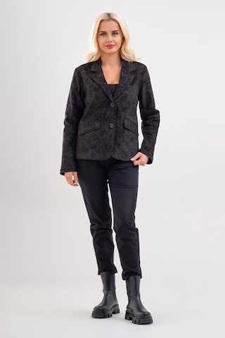 Bold & Young Kadın Baskılı Kadife Blazer Ceket Likralı Pamuklu Kumaş, Astarlı, Çift Cepli Kadife Desenli Siyah