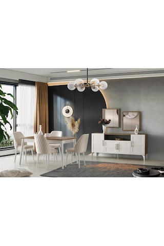 Çakıl Mdf Yemek Masa 6lı Sandalye Takımı 90x145cm 001