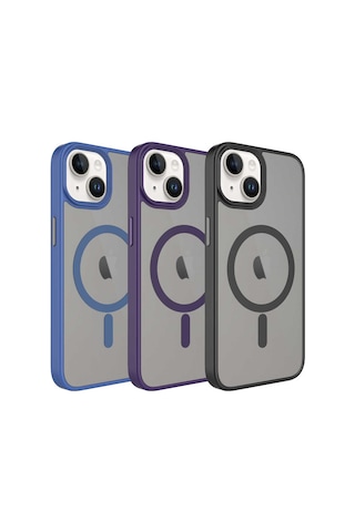 Apple Uyumlu iPhone 14 Plus Kılıf Mat Arka Yüzey Wireless Şarj Özellikli Zore Flet M-safe Kapak Gri