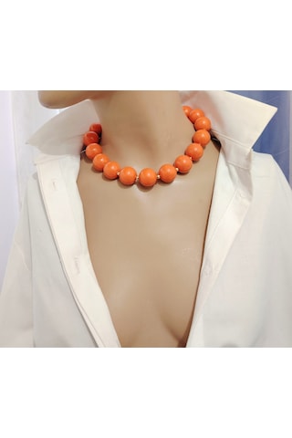 Manolya Büyük Akrilik Boncuk Choker Kolye 5 Renk Turuncu Manolya Büyük Akrilik Boncuk Choker Kolye 5 Renk Turuncu