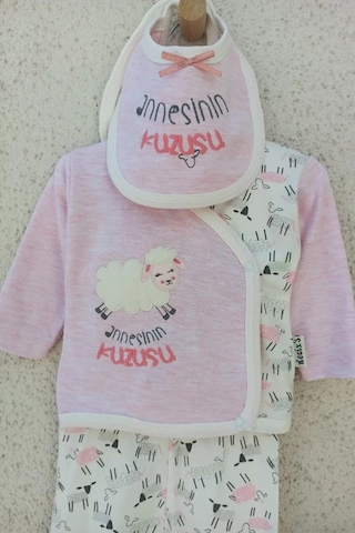 Peruflic Annesinin Kuzusu Şapkalı Eldivenli 5'li Kız Zıbın Seti 0-3 Ay Çok Renkli