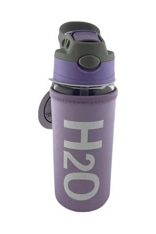 H2o Kılıflı Pipetli Cam Matara 500 Ml Mor