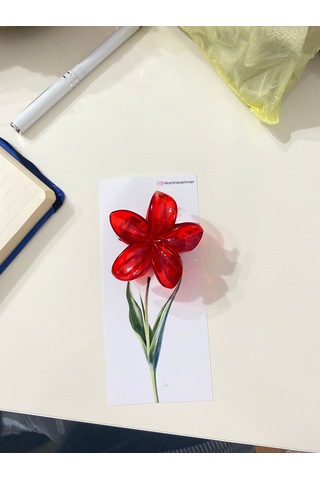 Modern Tasarım Kırmızı Çiçek Figürlü Pens Toka - 25 Adet