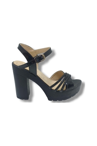 Selfie 4260-26 Rugan Taşlı Çapraz Bant Platform Topuk Fashion Kadın Sandalet 11cm Siyah