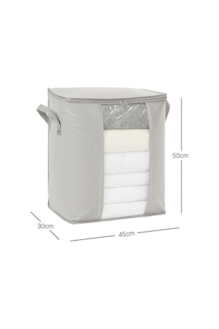Ocean Home Textile Pvc Pencereli Gri Balıksırtı Hurç 45 x 30 x 50 cm