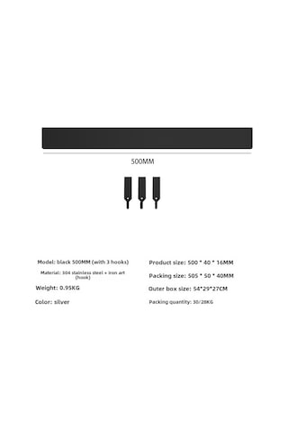 Springsun Duvar Takılan Manyetik Bıçak Rafı, Delme Yok Kurulum, Çift Taraflı Mıknatıs, 3 Kanca Ve Kayma Önleyici Pad İle Sıcaklık Dayanıklı, Siyah Standart Model 40-500 Mm