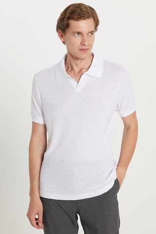 Tudors Erkek Slim Fit Dar Kesim Viskon Kumaş Desenli Düz Pike Düğmesiz Beyaz Polo Yaka Tişört-34763 Beyaz