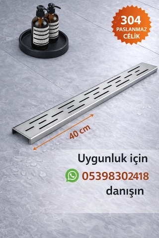 40 Cm Lineer Duş Gider Izgarası 304 Paslanmaz Çelik 5 Cm Genişlik Üst Kanal Izgarası