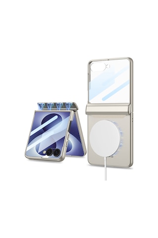 Samsung Uyumlu Galaxy Z Flip 8 Kılıf M-safe Şarj Özellikli Cherena Kıpta Kpt-04 Sert Pc Kılıf Siyah