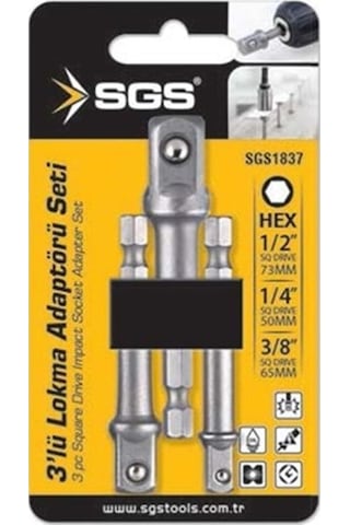 SGS Lokma Adaptörü 3'lü Set 1/4x65 MM- 3/8x65 MM -1/2x73 MM Sgs1837 SGS Lokma Adaptörü 3'lü Set 1/4x65 MM- 3/8x65 MM -1/2x73 MM Sgs1837