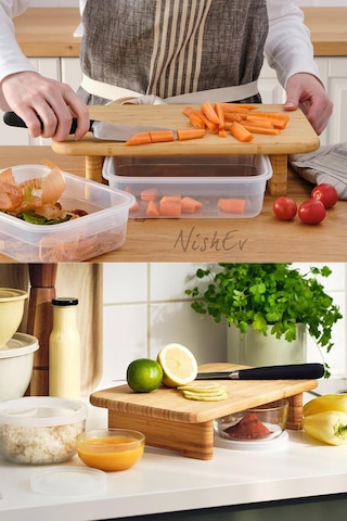 Nishev Stolthet Ayaklı Kesme Tahtası Bambu Sunum Tahtası 35 X 22 Cm Bambu