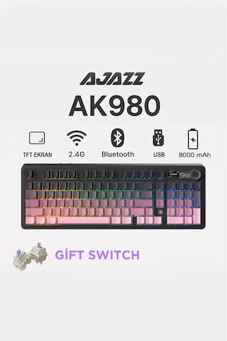 Ak980 3 Modlu Hot-swap Tft Ekranlı Mekanik Oyun Klavyesi-8.000 Mah Batarya Dinamik Rgb