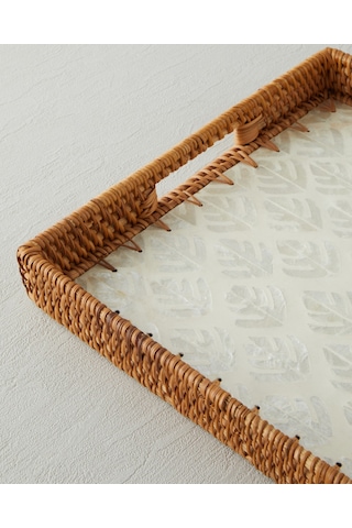 English Home Celestine Rattan Tepsi 30x30 Cm Kahverengi