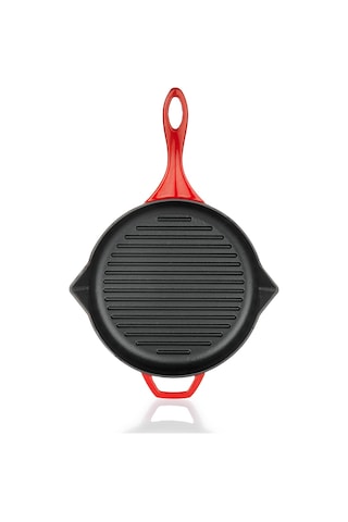Schafer Guss Chef Döküm Yuvarlak Grill Tava 28Cm-1 Parça-Kırmızı