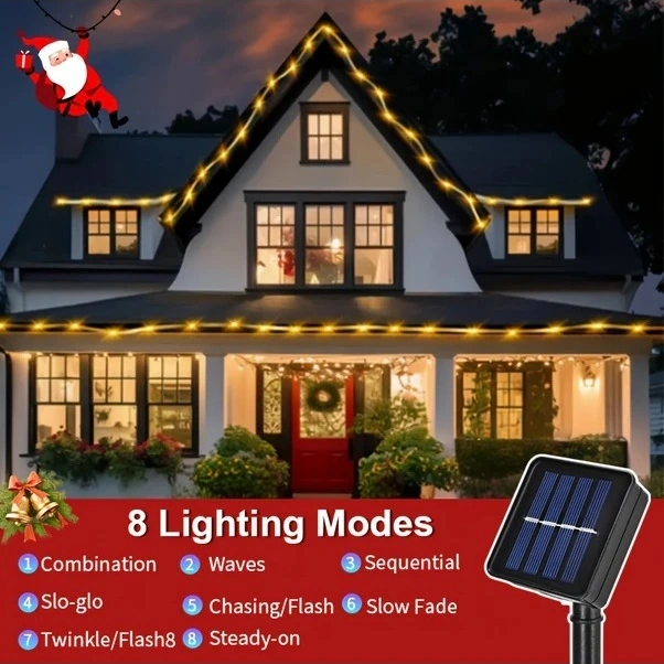 Trendooze 022 Güneş Enerjili Hareket Sensörlü 12m 100 Led Bahçe Dekorasyon Işığı