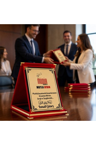 Logonuza Özel 5 Adet Mesajlı Kırmızı Kadife Albüm Plaket Kurumsal Ödül Ve Teşekkür Seti