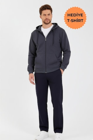 Antrasit Kapüşonlu Regular Fit Hırka Düz Paça Erkek Eşofman Takımı 3861 Antrasit