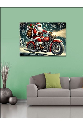Kanvas Tablo Motosikletli Noel Baba