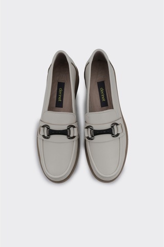 Derinet Hakiki Deri Metal Tokalı Kadın Loafer Kahve Kahve